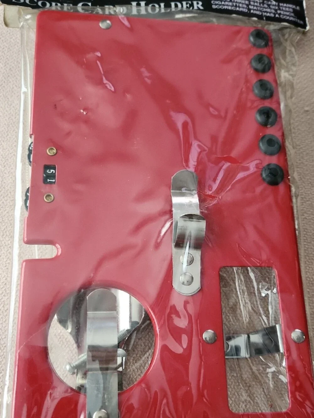 ON COURSE GOLF CART Red Score Card Holder with Silver Clip